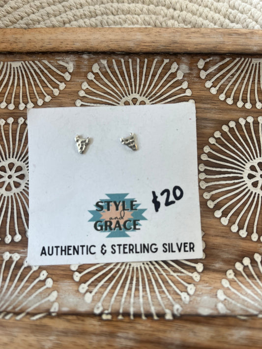 Sterling Silver Bull Stud Earrings