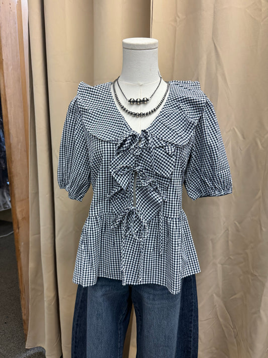 Navy Gingham Top