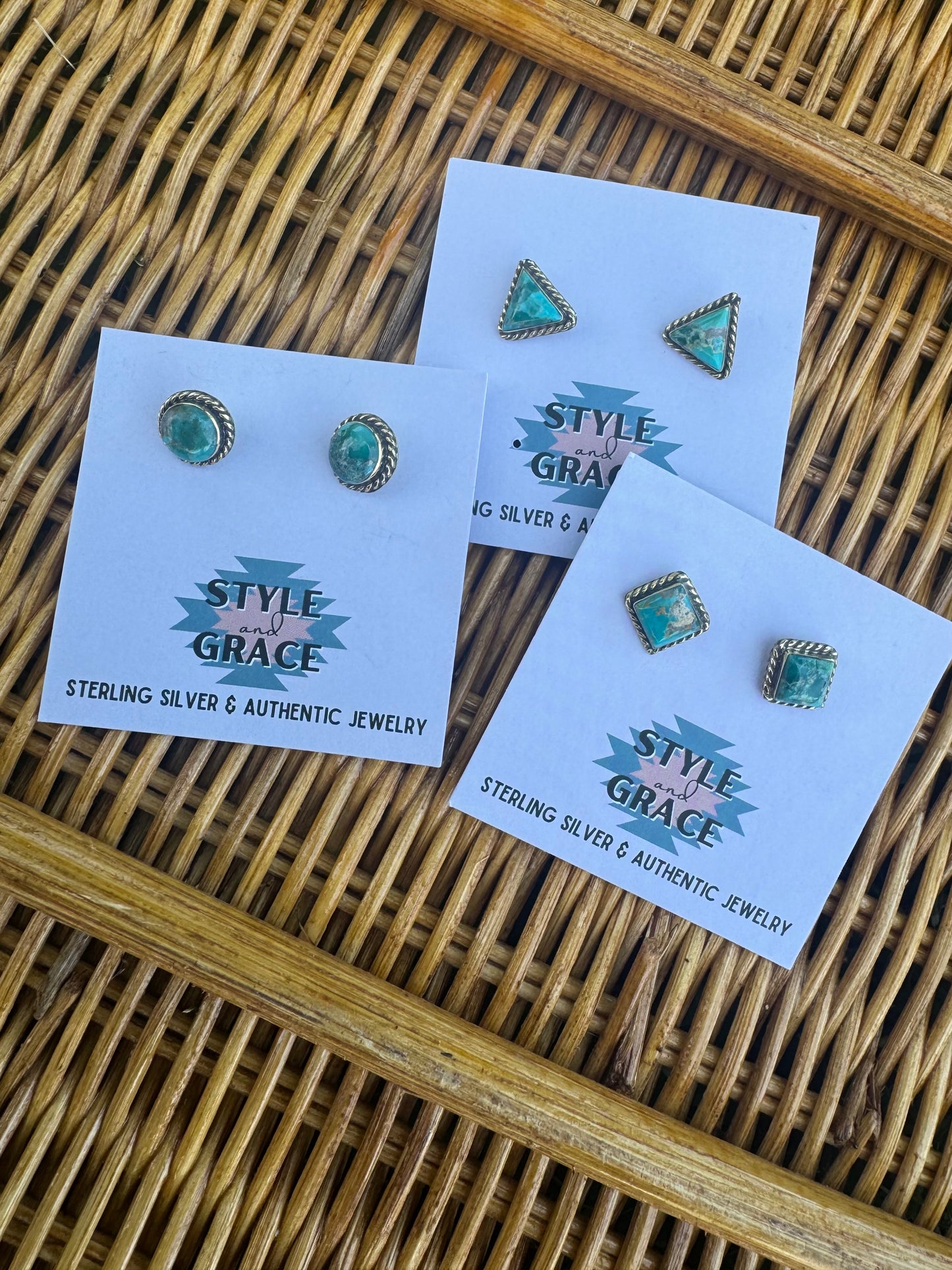 Brass Turquoise Stud Earrings