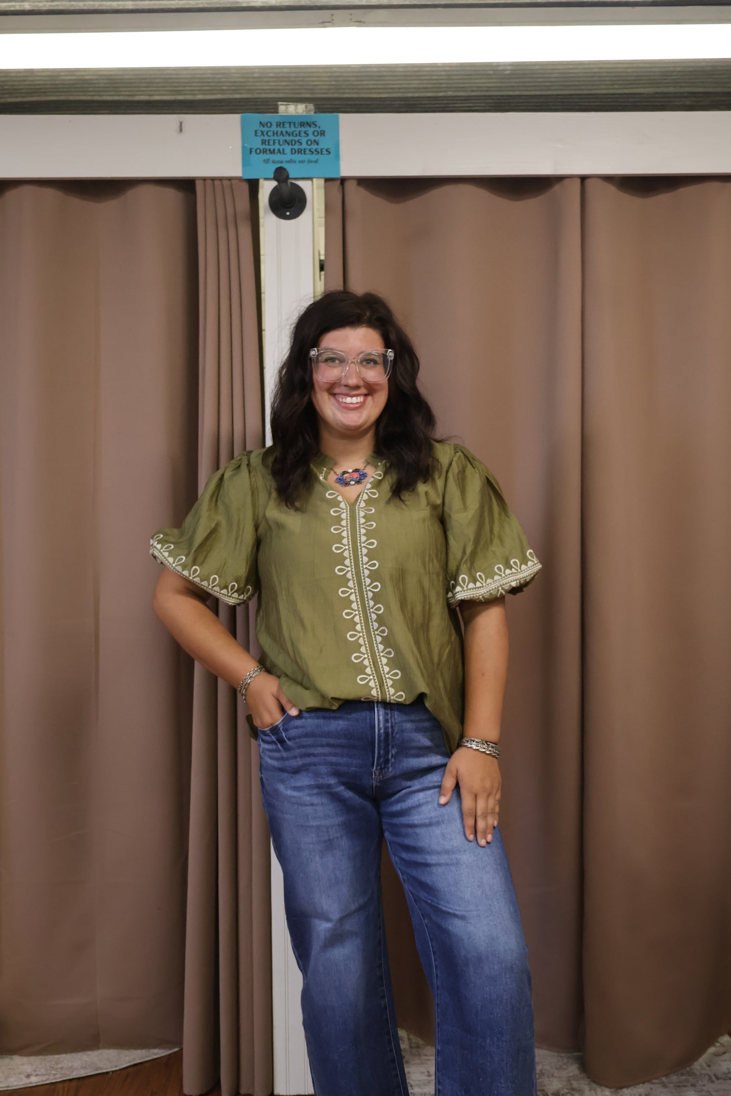 Olive Embroidered Top