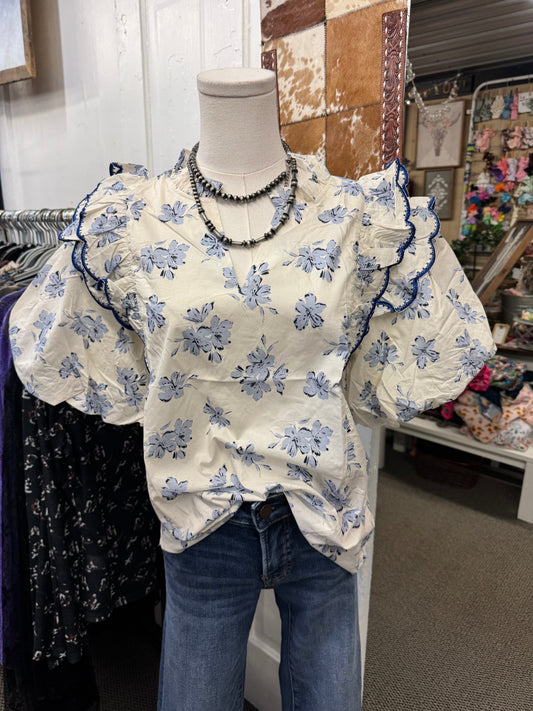 White Floral Puff Sleeve