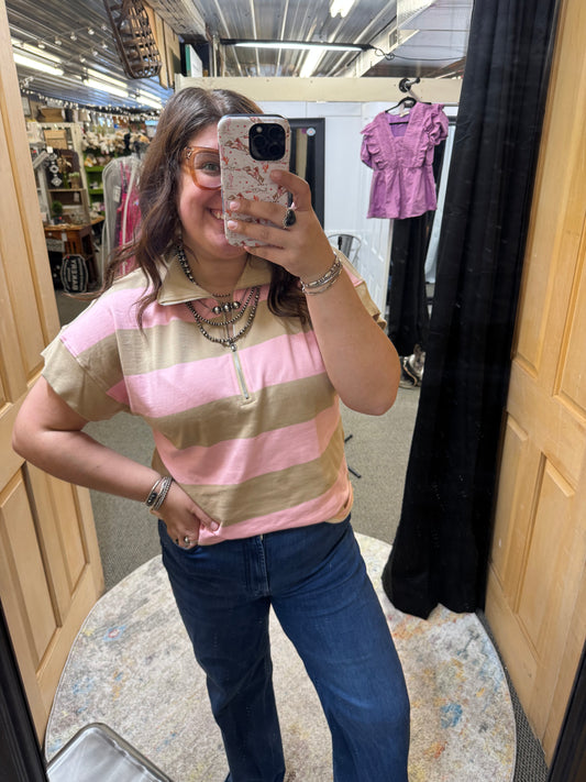 Pink and Tan Striped Top
