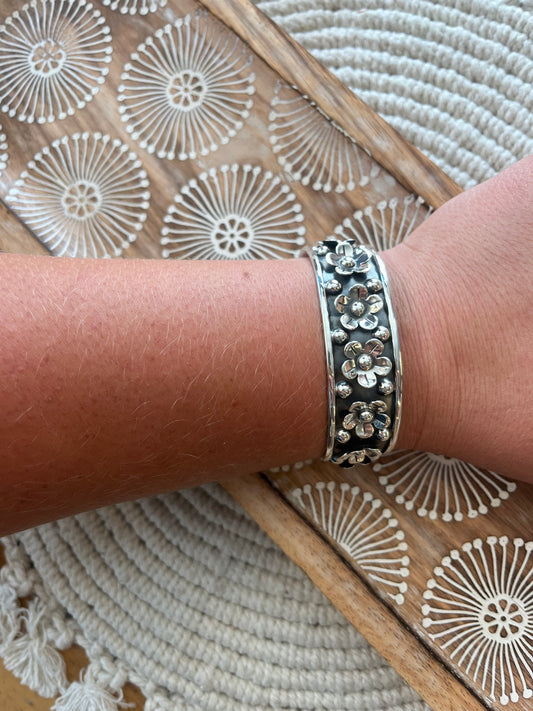 Sterling Silver Flower Cuff