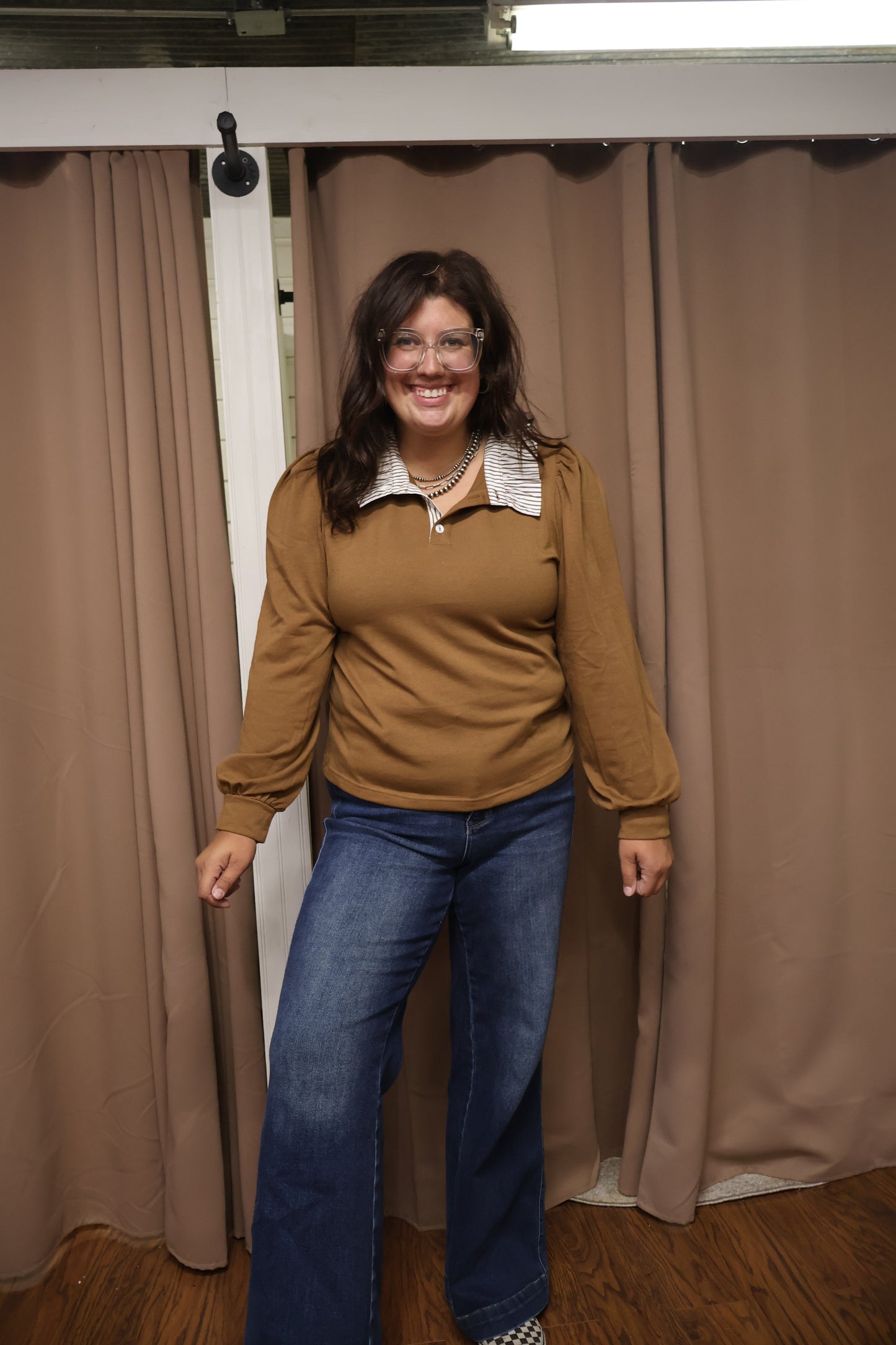 Mocha Collar Detail Top