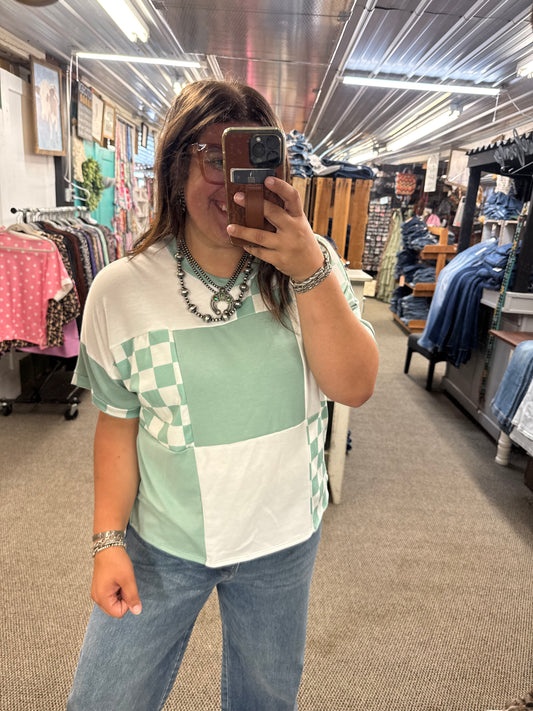 Sage Checkered Top