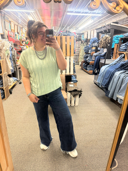 Sage Texture Striped Top