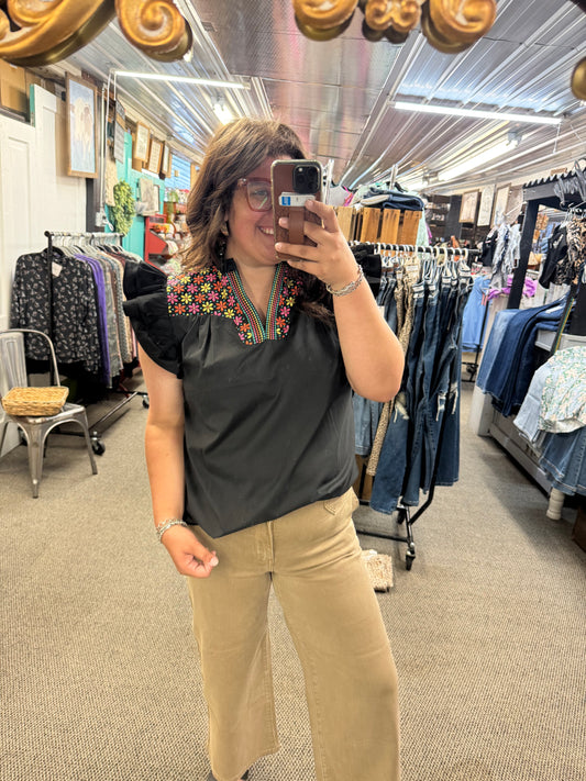 Black Embroidered Top