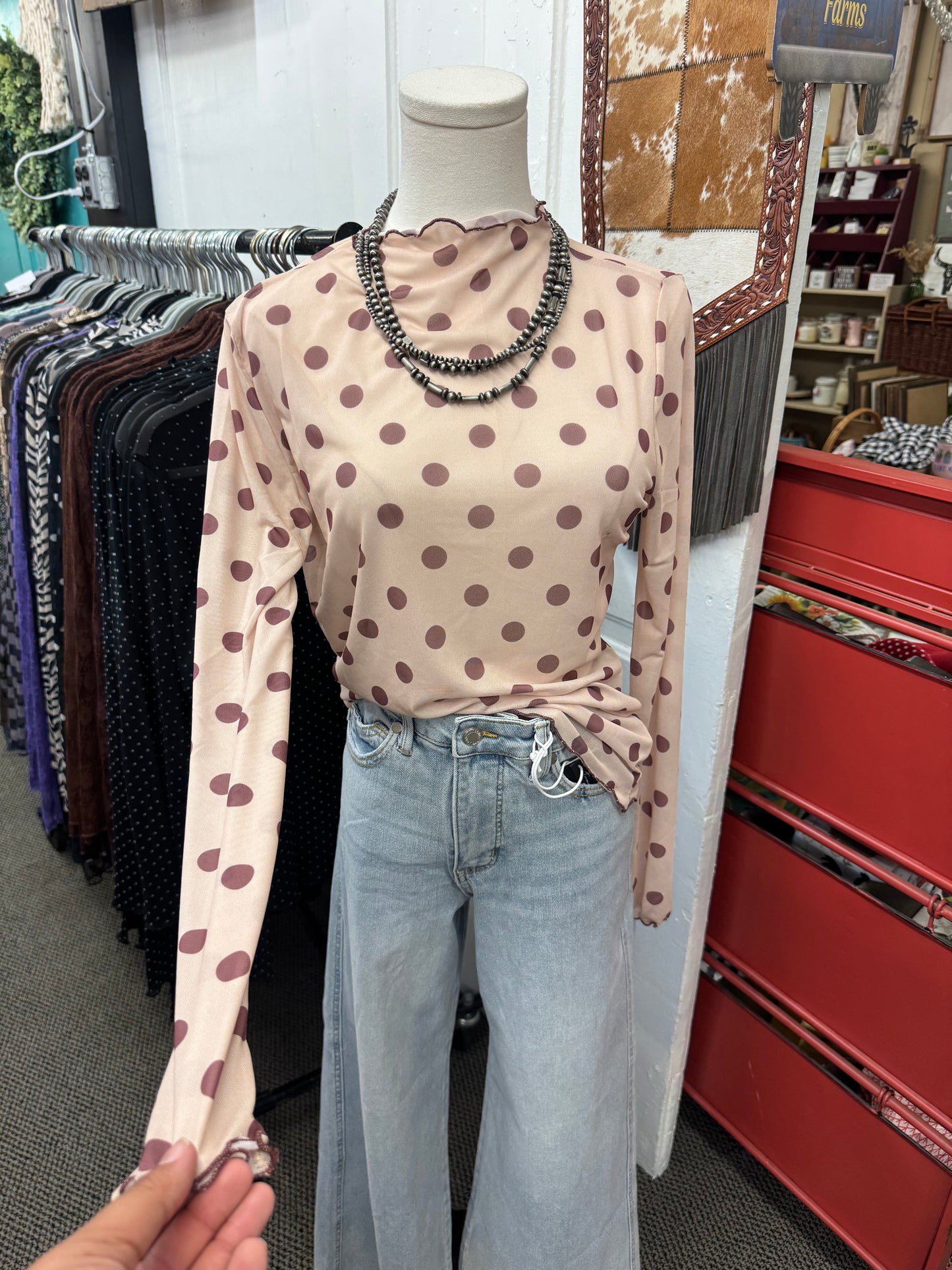 Burgundy Dot Mesh Top