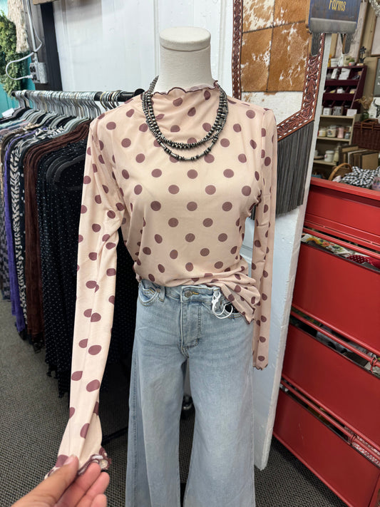 Burgundy Dot Mesh Top