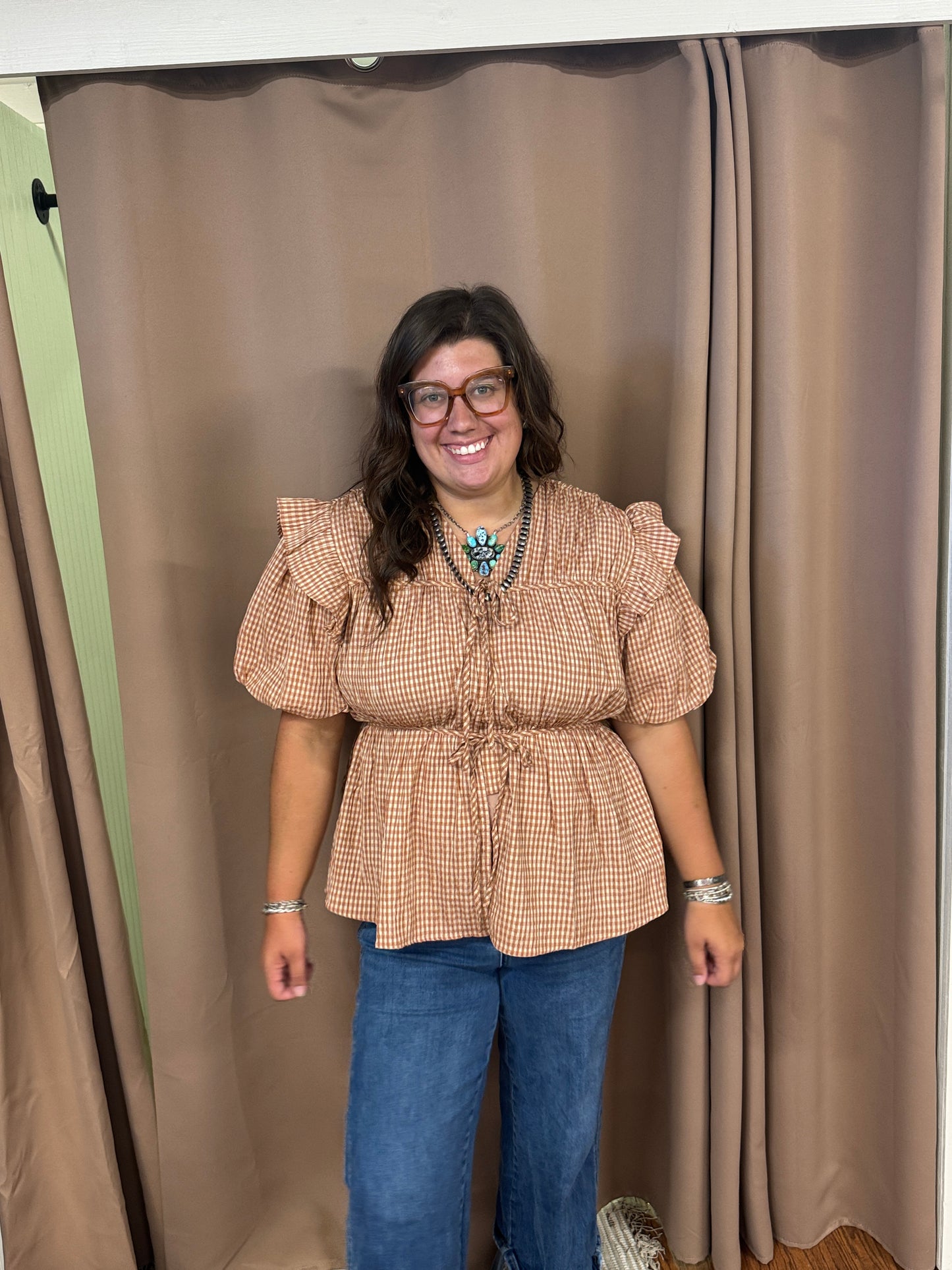 Brown Gingham Top