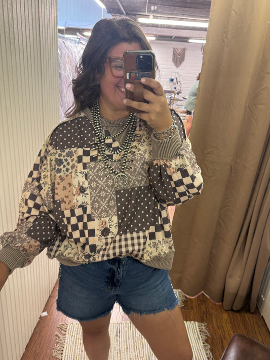 Brown Quilted LS Top