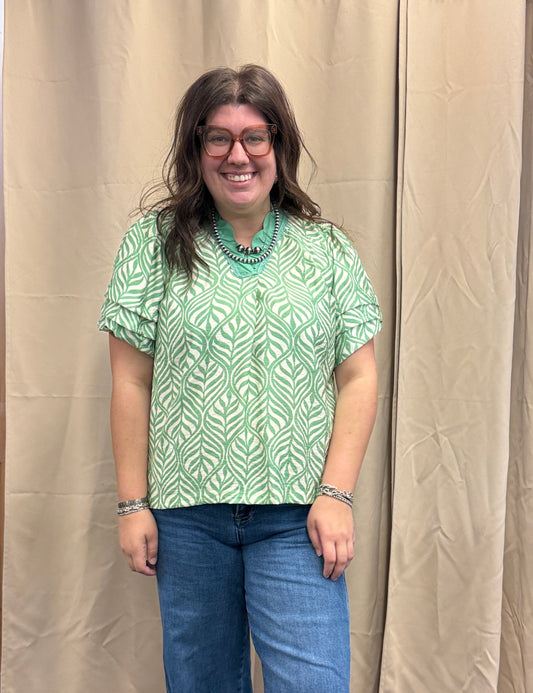 Green patterned top