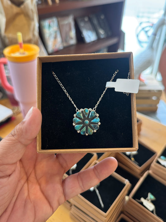 Turquoise Flower Cluster Pendant Necklace