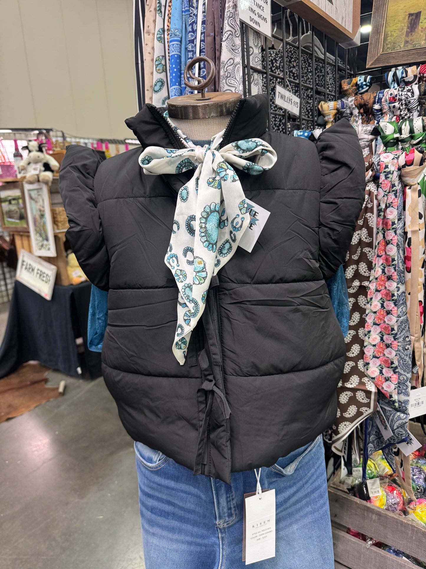 Black Ruffle Puff Vest