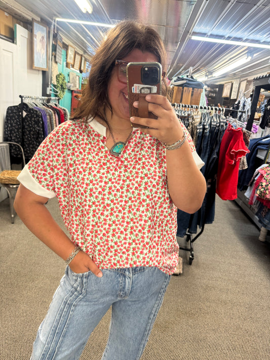 Red Floral Top