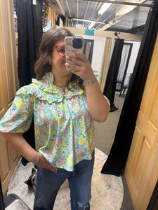 Teal Floral Puff Sleeve