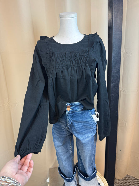 Black Suede Ruffle Top