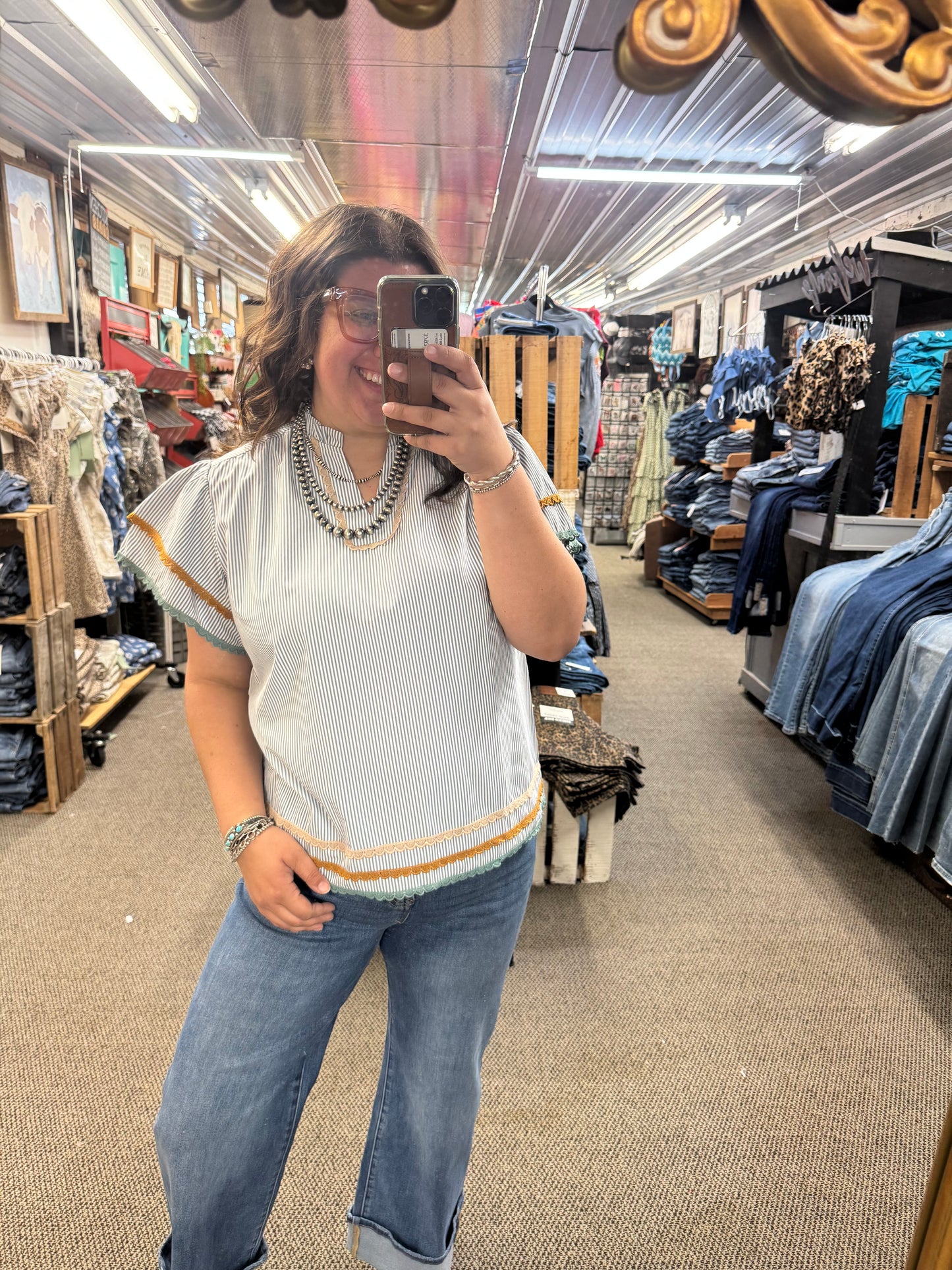 Navy Pinstriped Top
