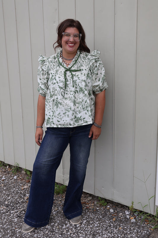 Green Floral Print Top