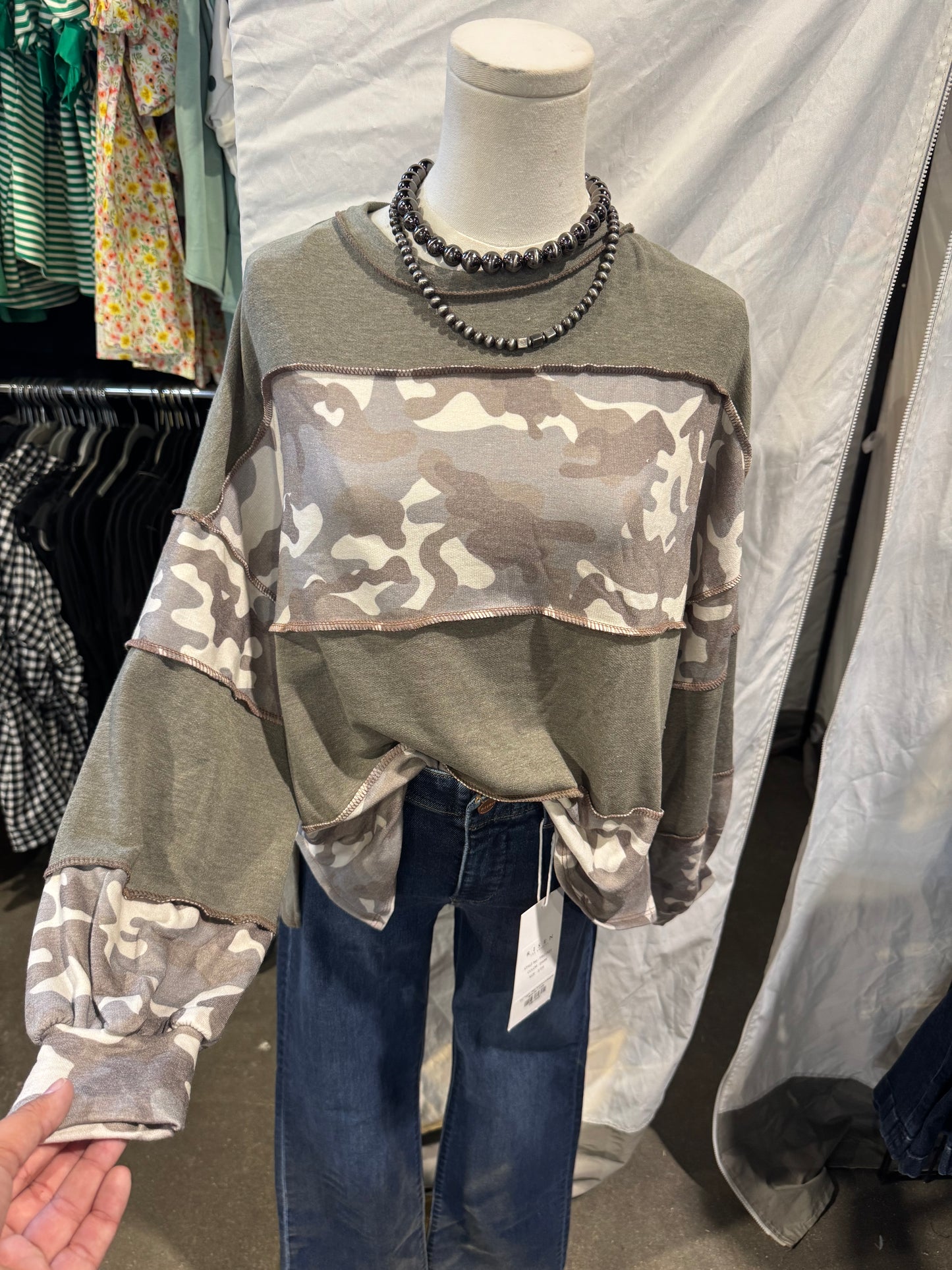 Camo LS Colorblock Top