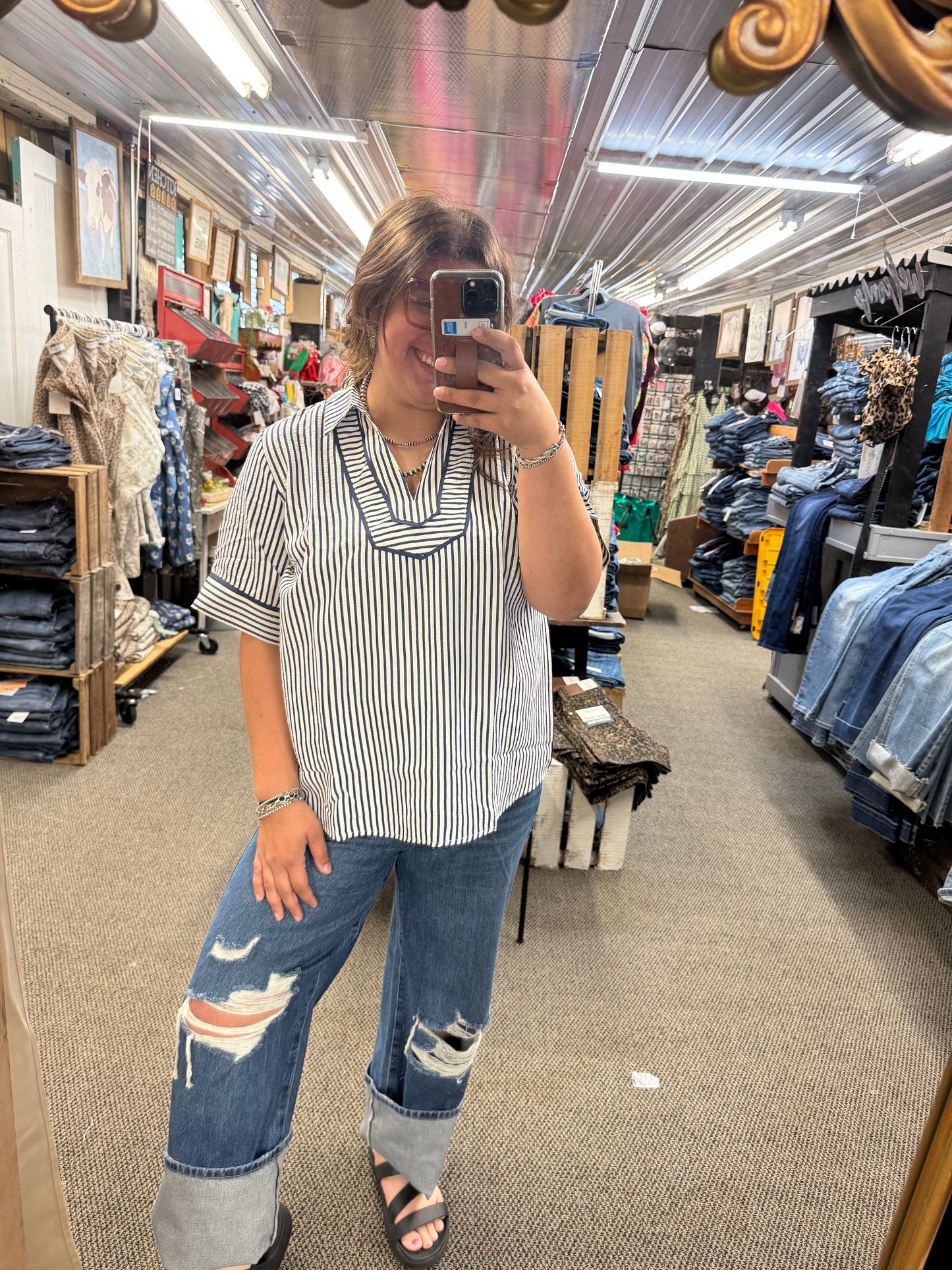 Navy Vertical Striped Top