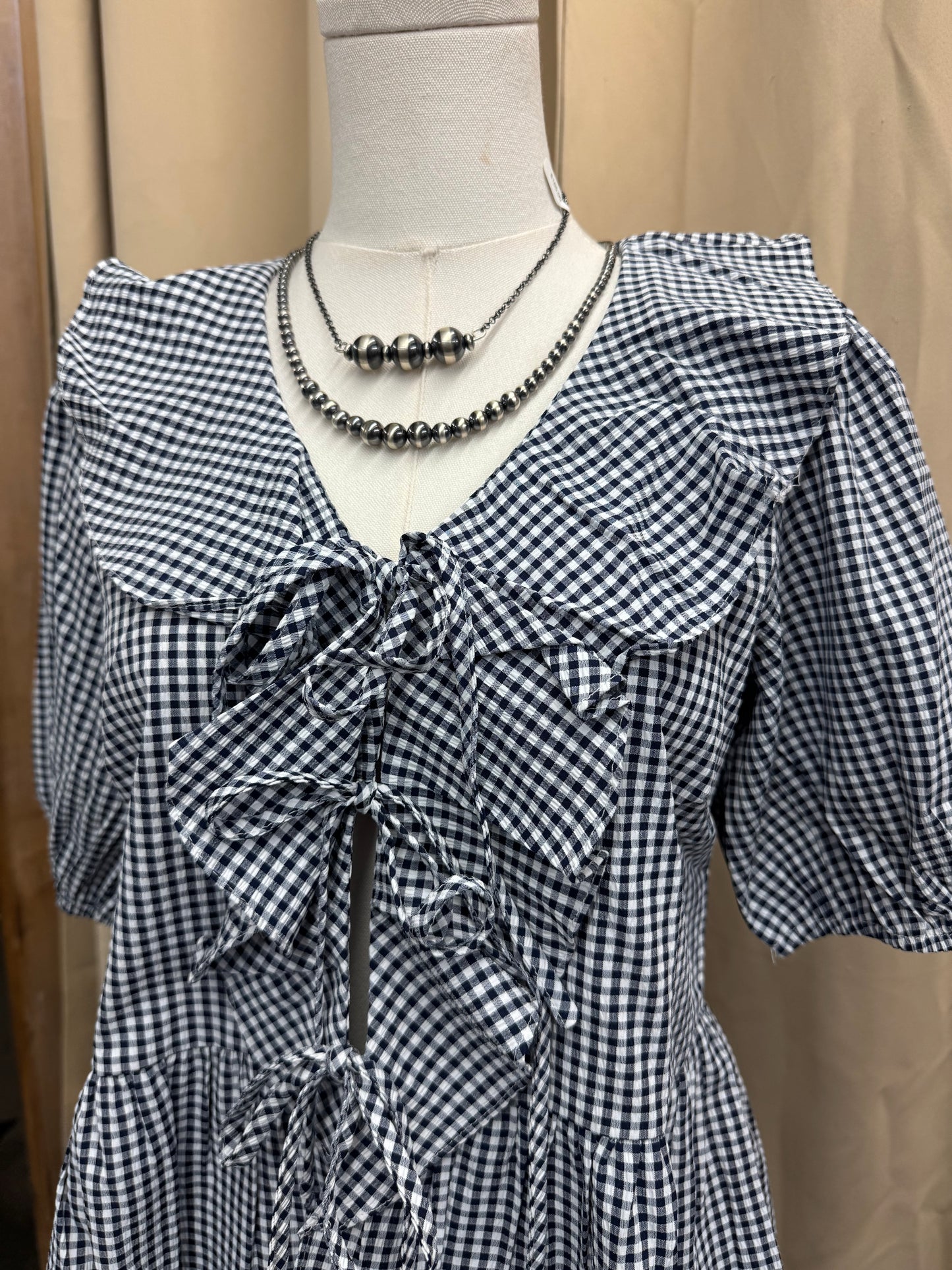 Navy Gingham Top
