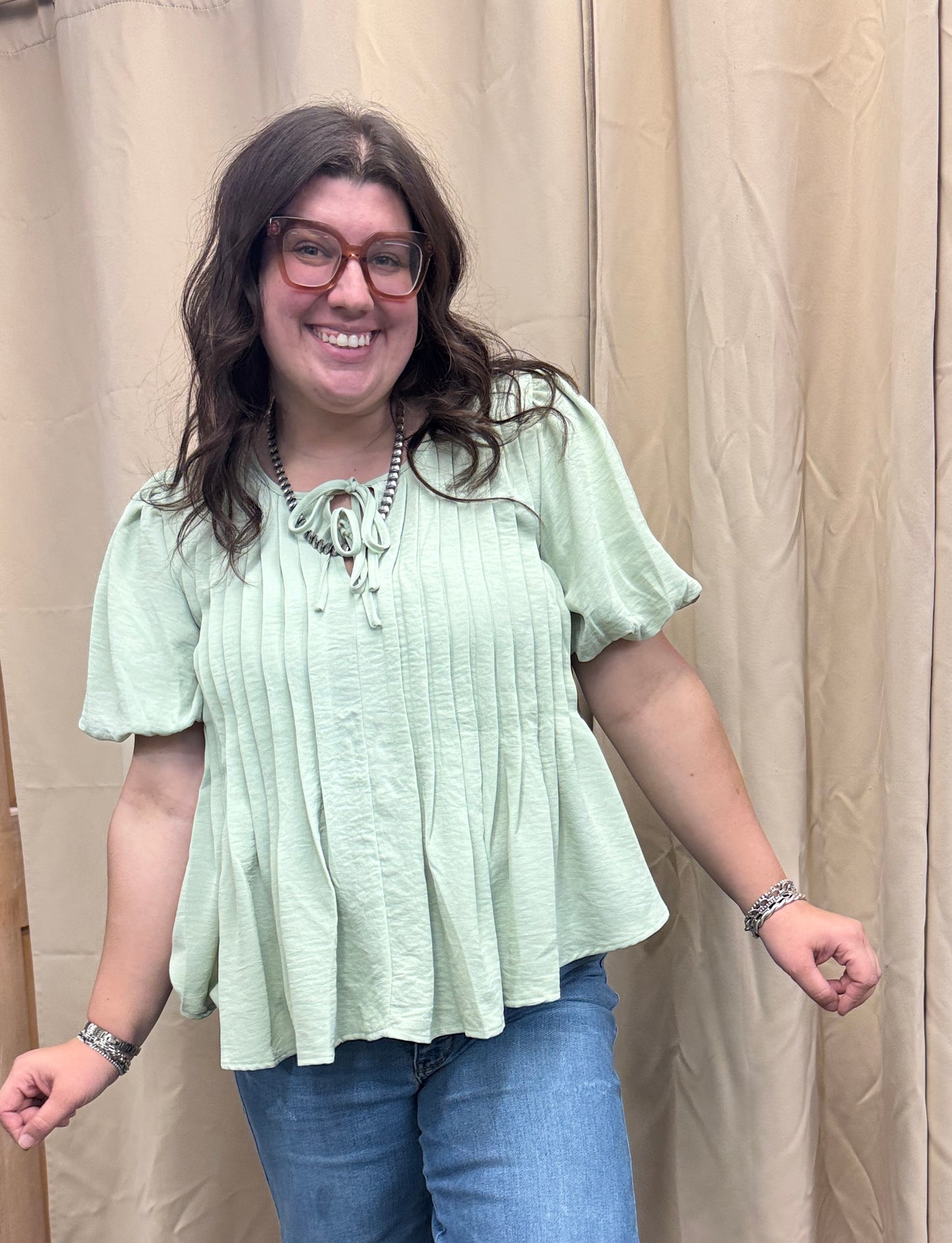 Sage Pleated Top