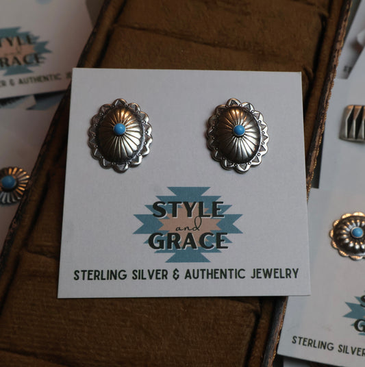 Oval Concho w Turquoise Earrings
