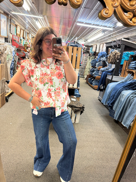 Coral Floral Top
