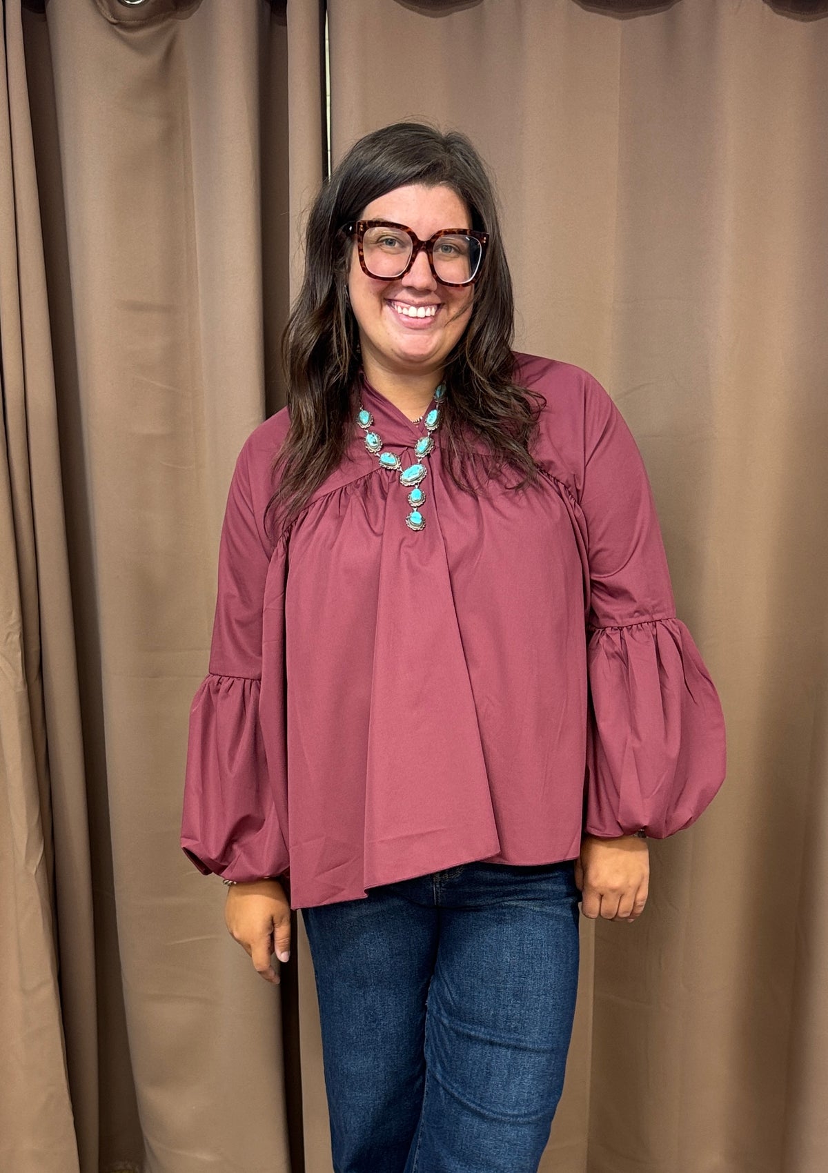 Wine Balloon Sleeve Top