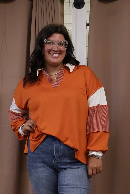 Rust Colorblock Pullover