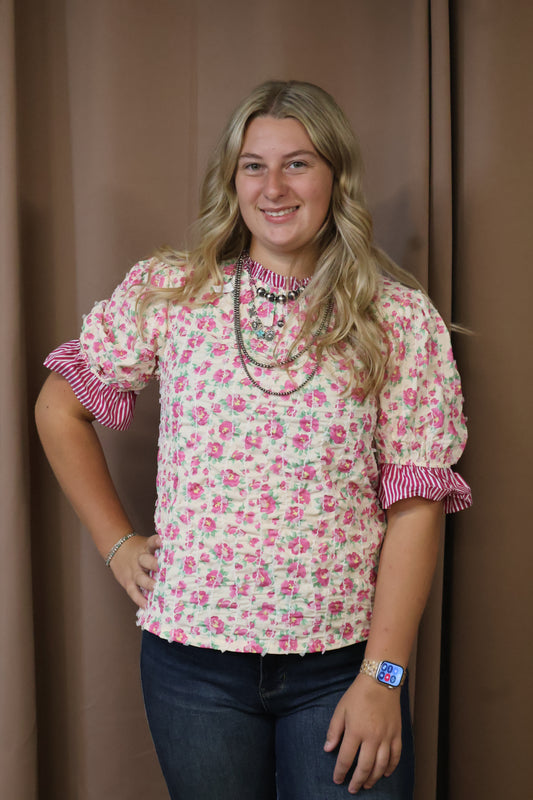 Pink Print Floral Top