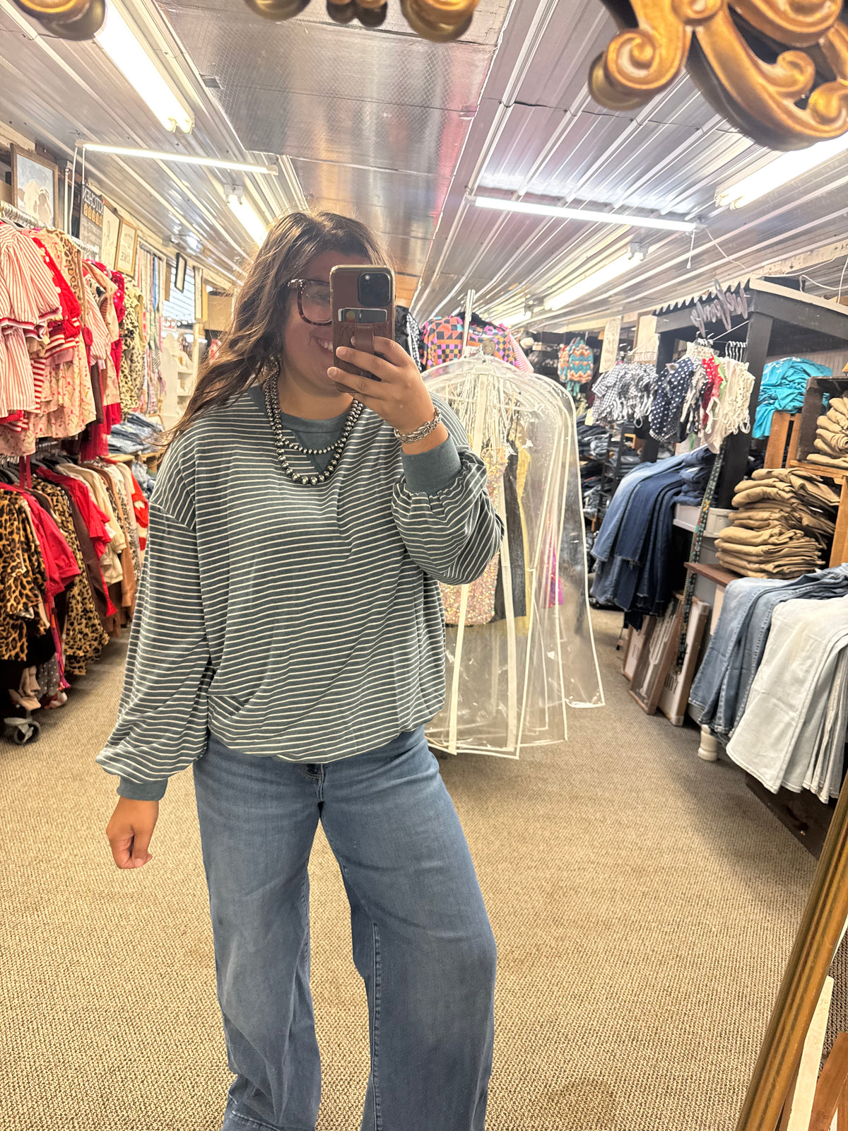 Teal Striped LS