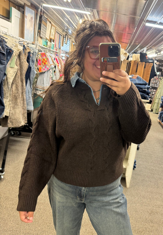 Brown Denim Collar Sweater
