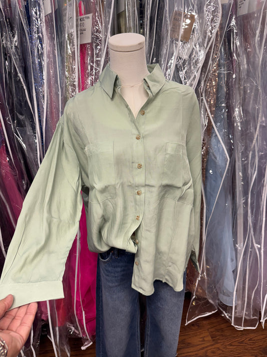 Sage Linen Button Up