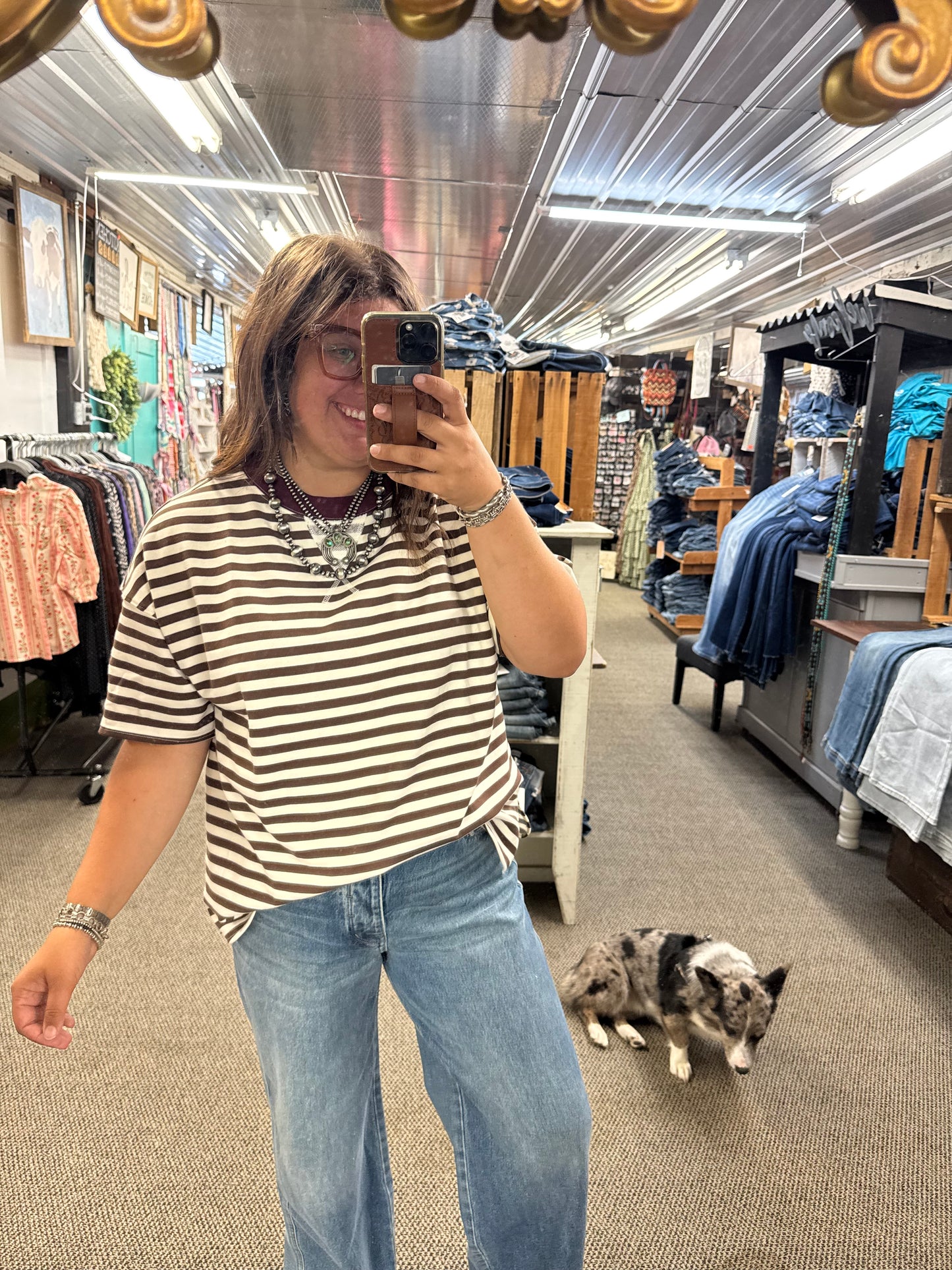 Dark Brown Striped Top