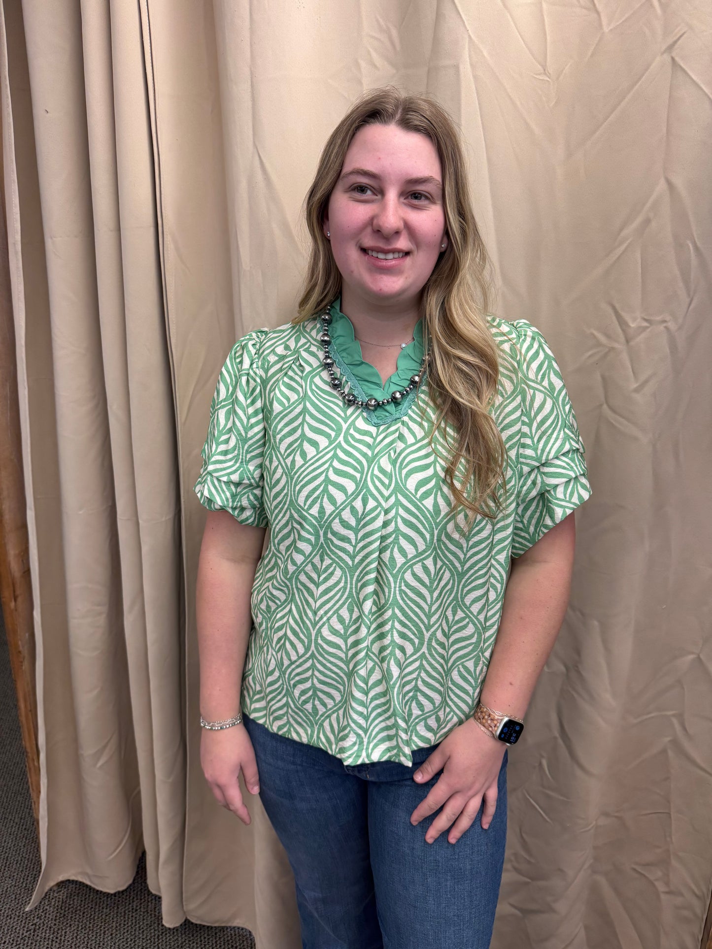 Green patterned top