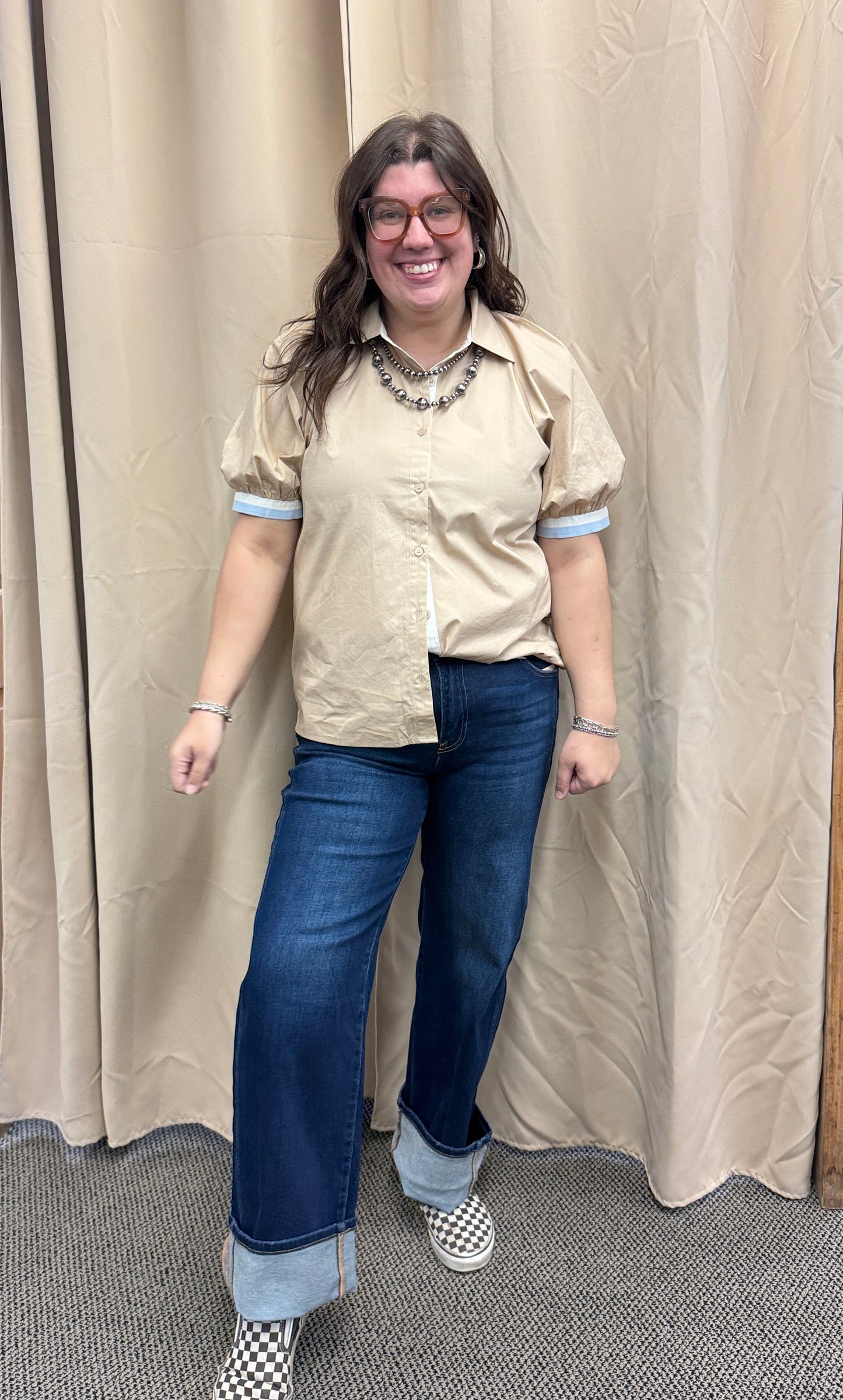 Taupe Collared Top
