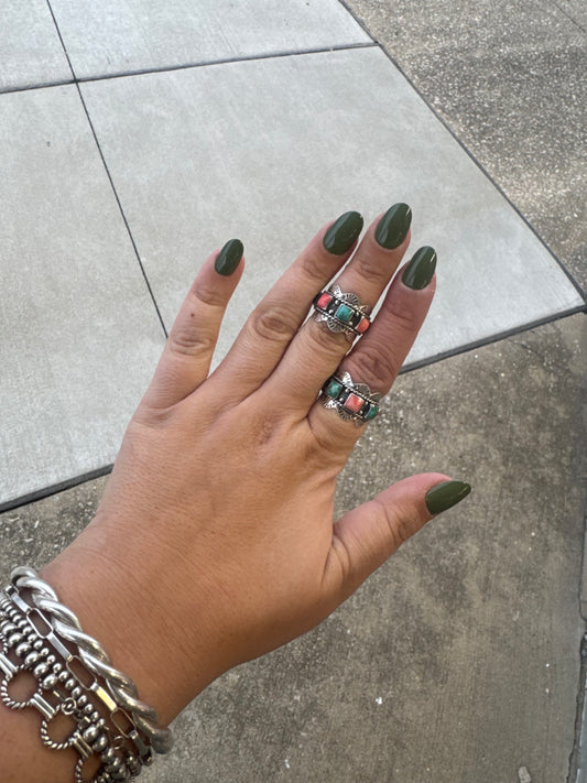 Turquoise and Coral Scallop Ring