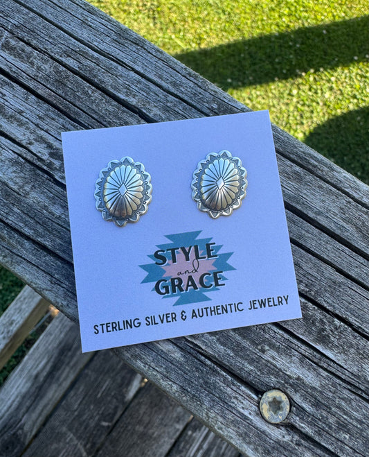 Oval Concho Starburst Earrings