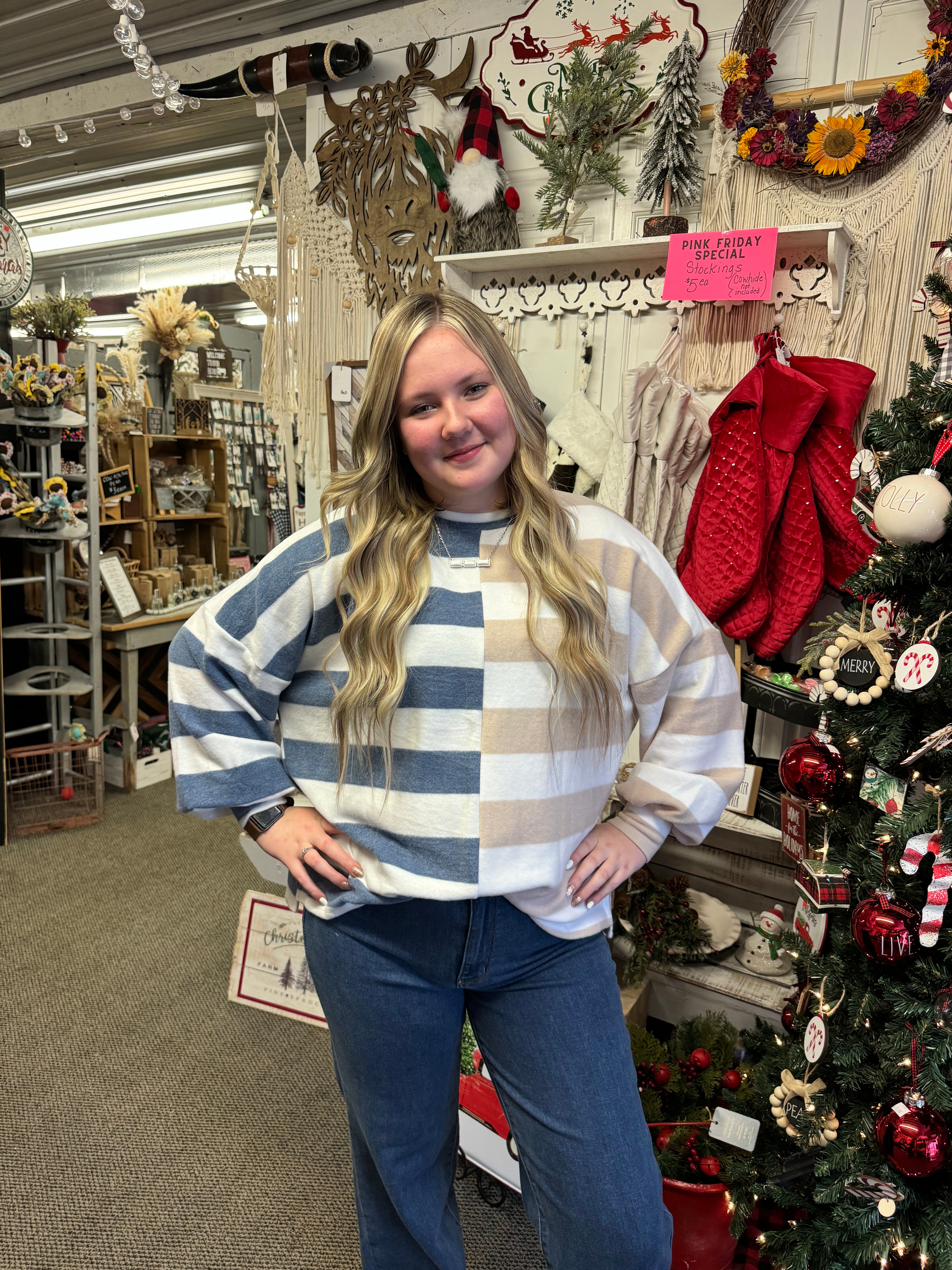 Blue and Cream Split Top