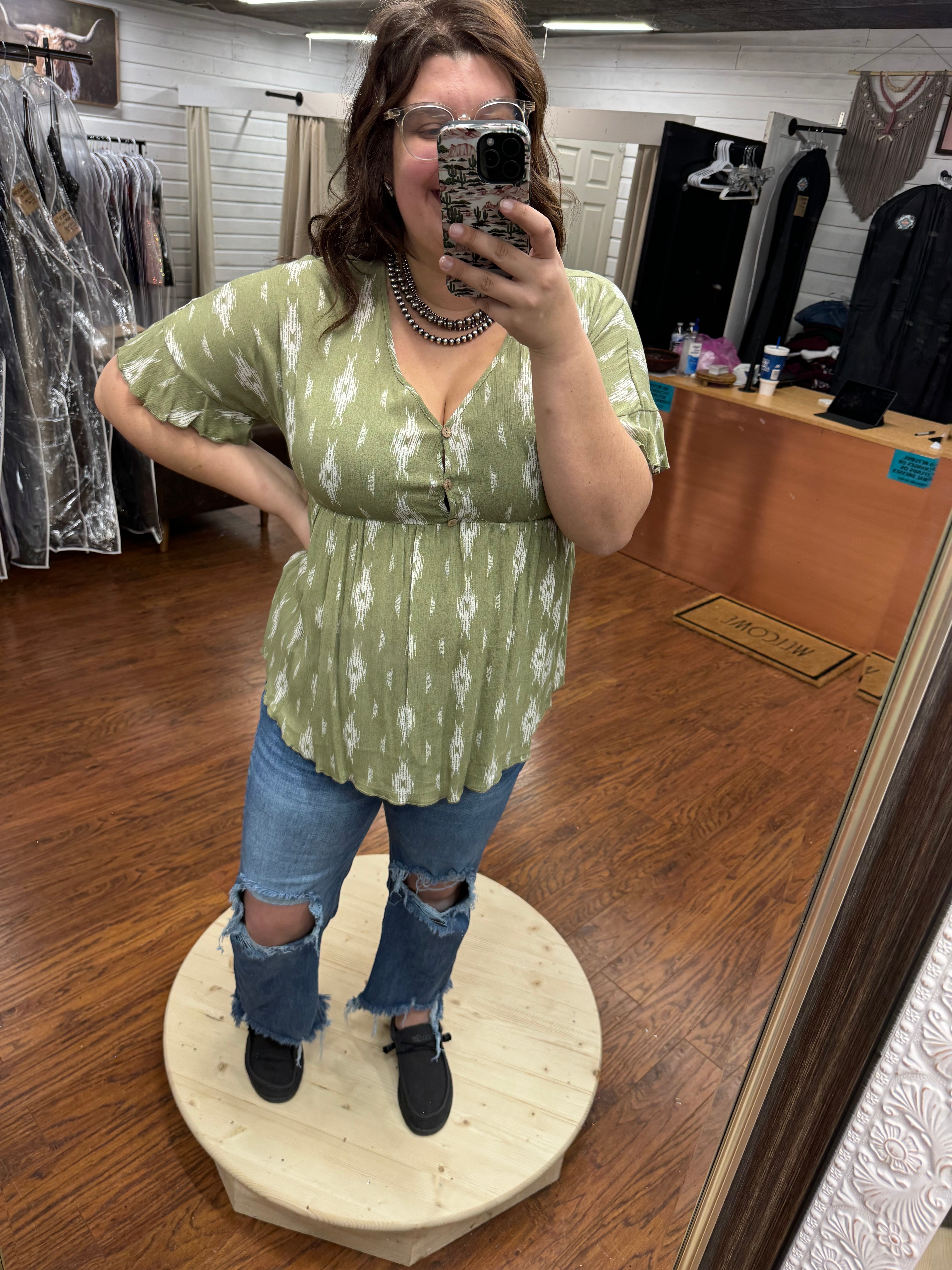 Sage Print Top