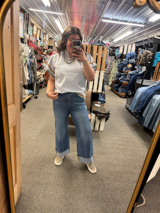 TC high rise wide cuffed jeans