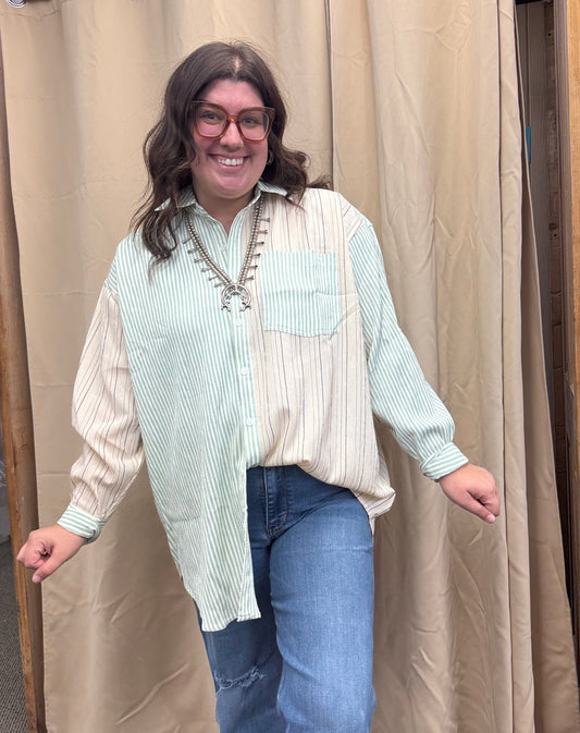 Sage and Cream Striped Top
