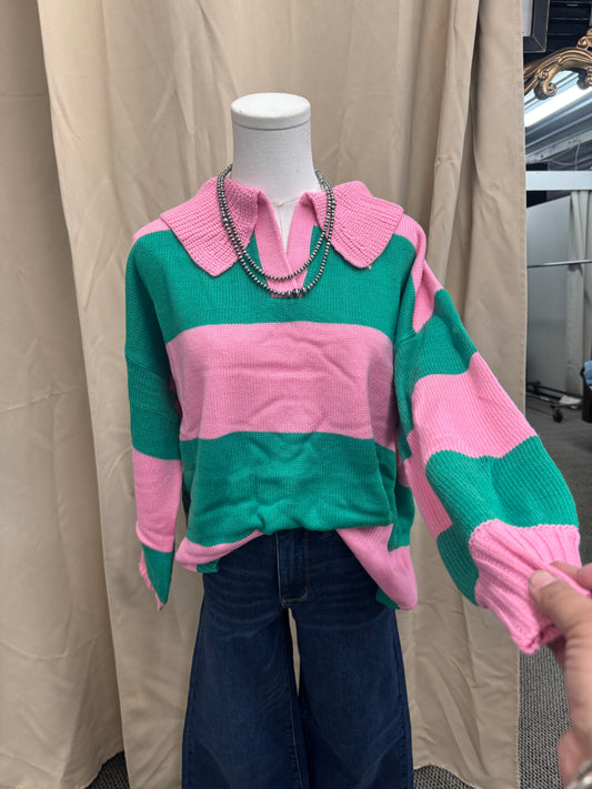 Green and Pink Lightweight Sweater