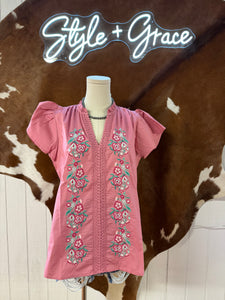 Pink Embroidered Flower Top