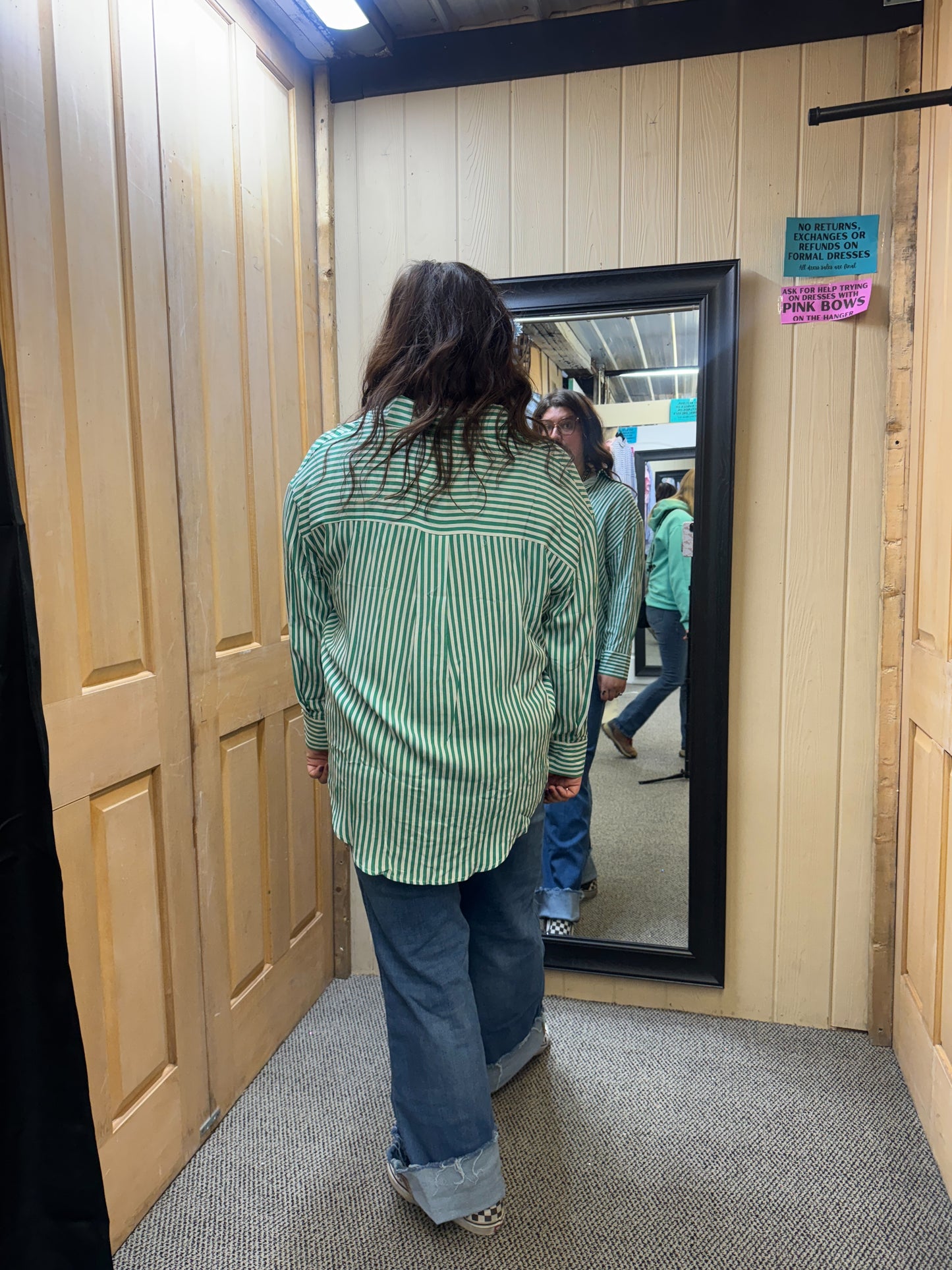 Green Striped Button Up