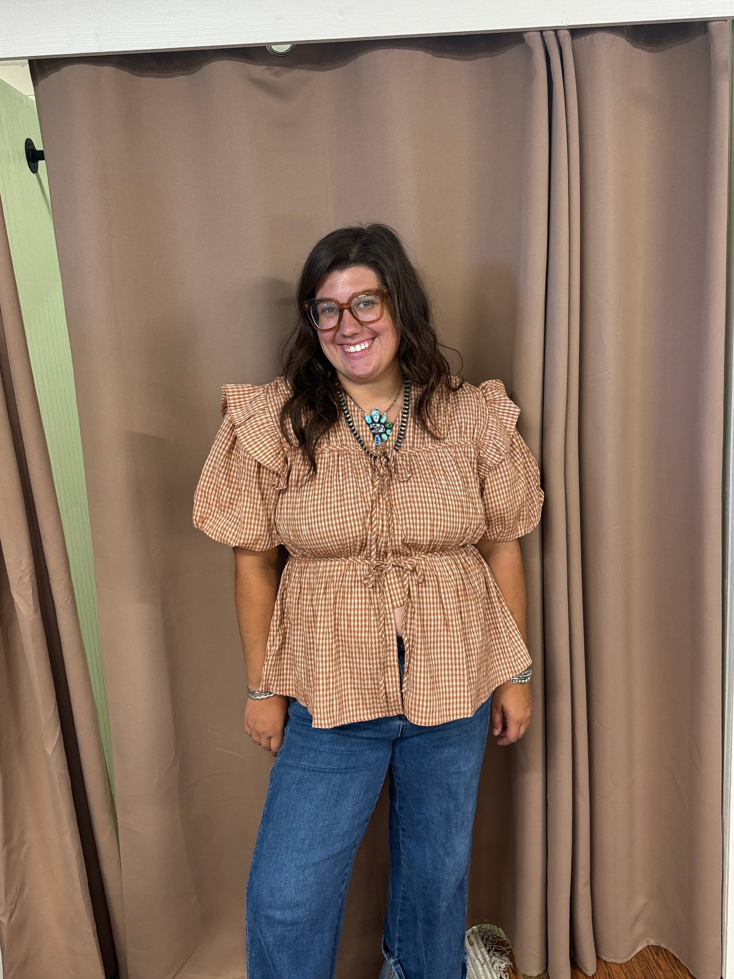 Brown Gingham Top