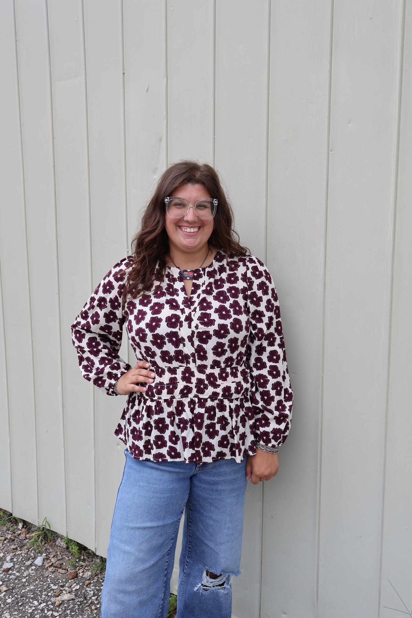 Plum Floral Print Top