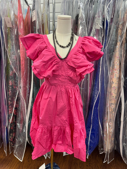 pink ruffle front dress
